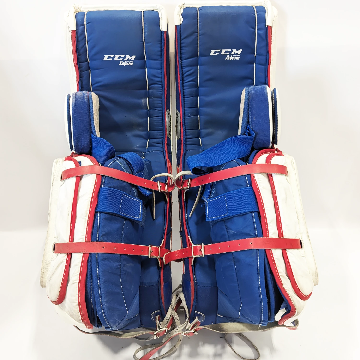 CCM Premier II - Used Pro Stock Goalie Pads (White/Red/Blue) 3 CCM Premier II - Used Pro Stock Goalie Pads (White/Red/Blue) - Image 3