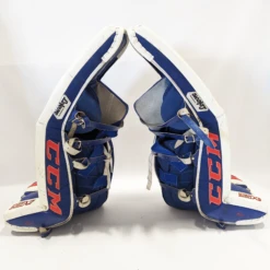CCM Extreme Flex III - Used Pro Stock Goalie Pads White/Blue/Red) -Hockey Specialty Shop PAD042B4