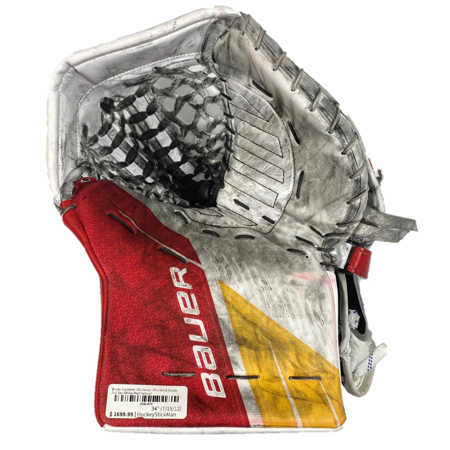 Bauer Supreme 2S Pro - Used Pro Stock Goalie Glove (White/Red/Yellow) 1 Bauer Supreme 2S Pro - Used Pro Stock Goalie Glove (White/Red/Yellow)