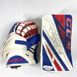 CCM Extreme Flex IV - Used Pro Stock Goalie Pads - Full Set (White/Blue/Red) -Hockey Specialty Shop Photo2023 05 04 43657PM scaled