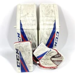 CCM Extreme Flex III - Used Pro Stock Goalie Pads - Full Set (White/Blue/Red)