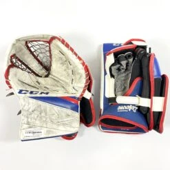 CCM Extreme Flex III - Used Pro Stock Goalie Pads - Full Set (White/Blue/Red) -Hockey Specialty Shop Photo2023 05 05 22439PM scaled