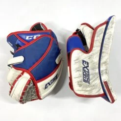 CCM Extreme Flex III - Used Pro Stock Goalie Pads - Full Set (White/Blue/Red) -Hockey Specialty Shop Photo2023 05 05 22530PM scaled