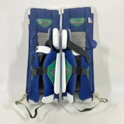 Vaughn Pro Custom - Used NCAA Pro Stock Goalie Pads (White/Blue/Gold) -Hockey Specialty Shop Photo2023 06 09 10553PM scaled