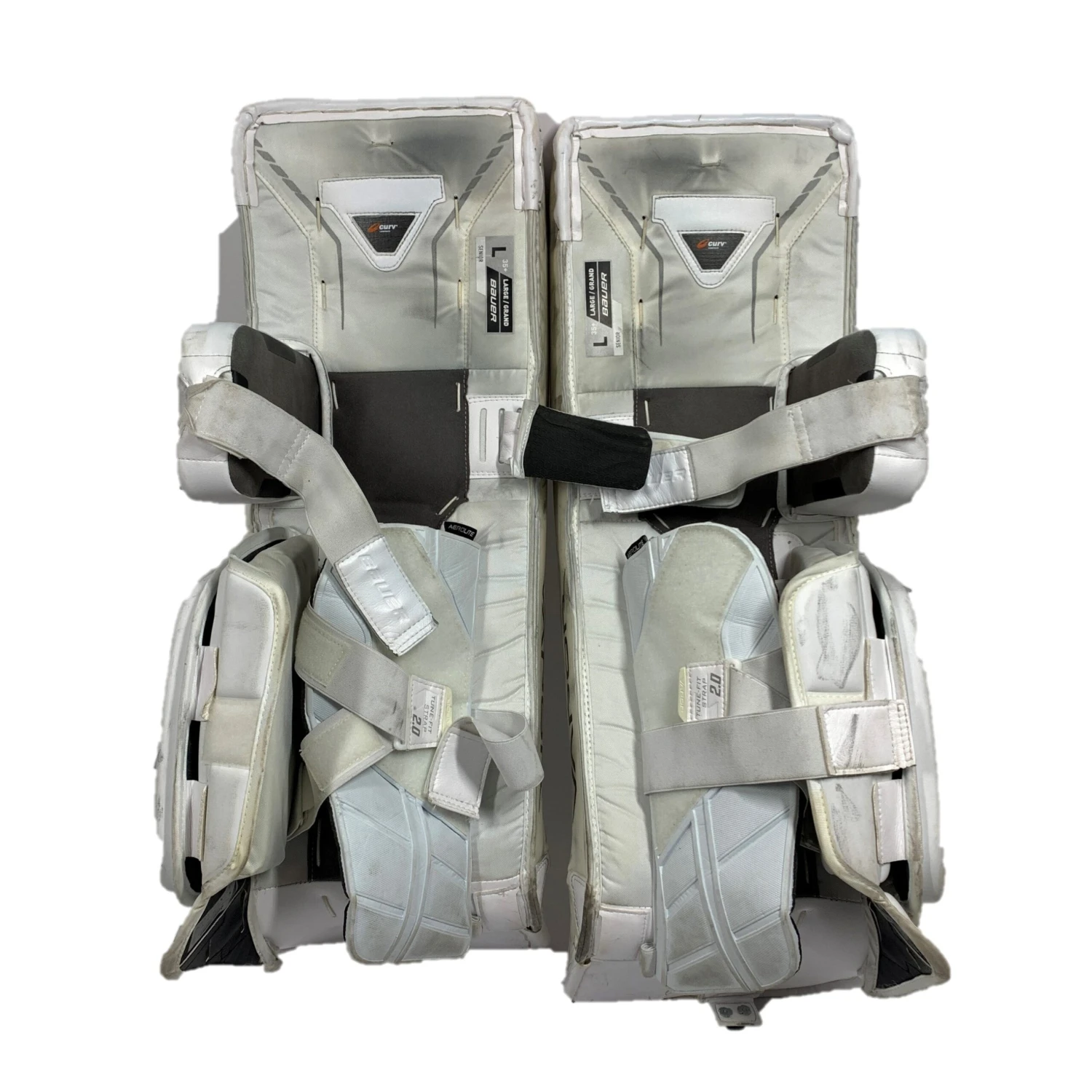 Bauer Vapor HyperLite - Used Pro Stock Goalie Pads (White/Silver) 3 Bauer Vapor HyperLite - Used Pro Stock Goalie Pads (White/Silver) - Image 3