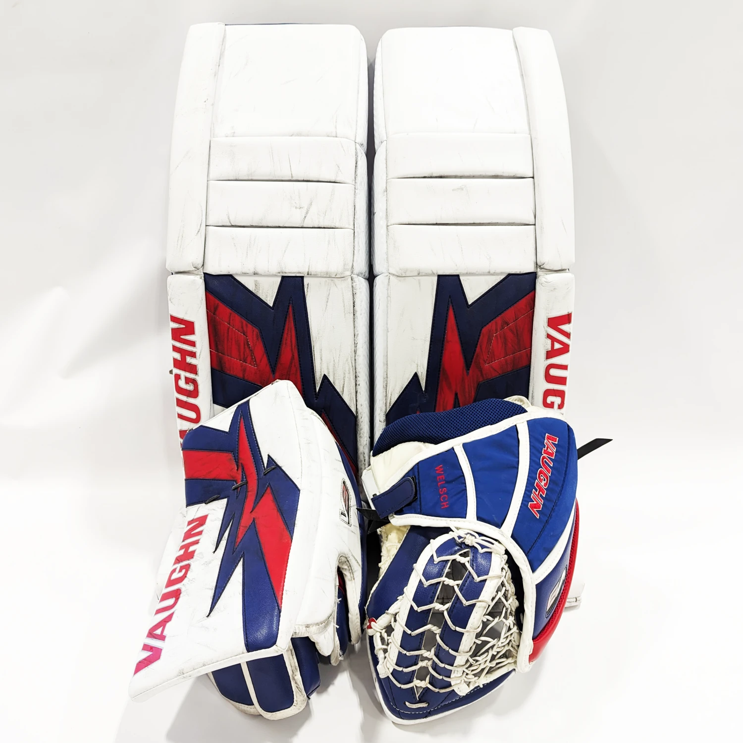Bauer Vaughn Velocity V9 - NCAA Pro Stock Full Goalie Set (White/Blue/Red) 1 Bauer Vaughn Velocity V9 - NCAA Pro Stock Full Goalie Set (White/Blue/Red)